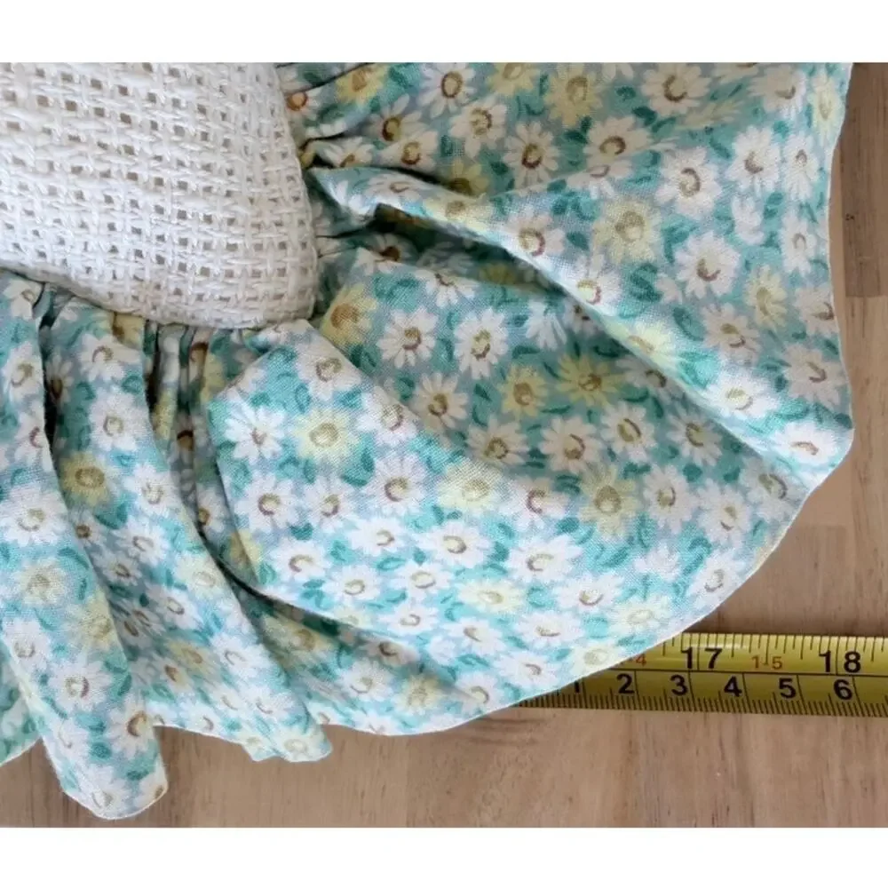 Charming Handmade Needlepoint Flowers Accent Pillows Ruffled Ditsy Floral Trim